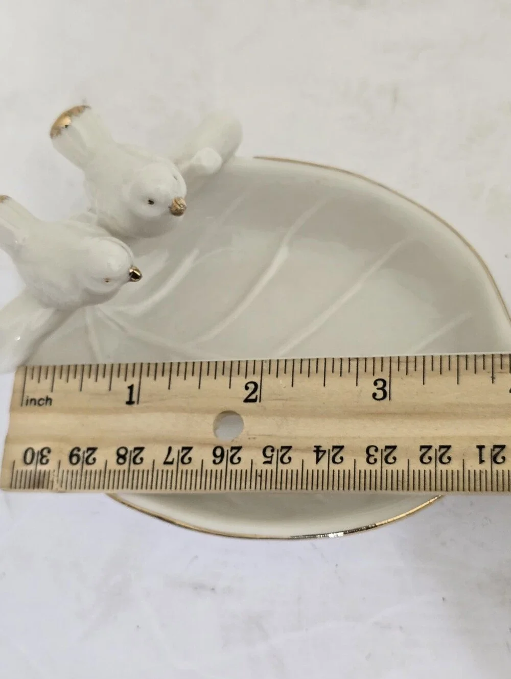vintage PIER 1 imports Trinket Tray Two Birds Porcelin White Gold Trim